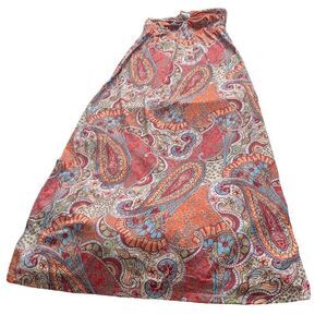 6 Degrees Halter Maxi Dress Psychedelic 60s Bohemian Print Orange Multicolor Med
